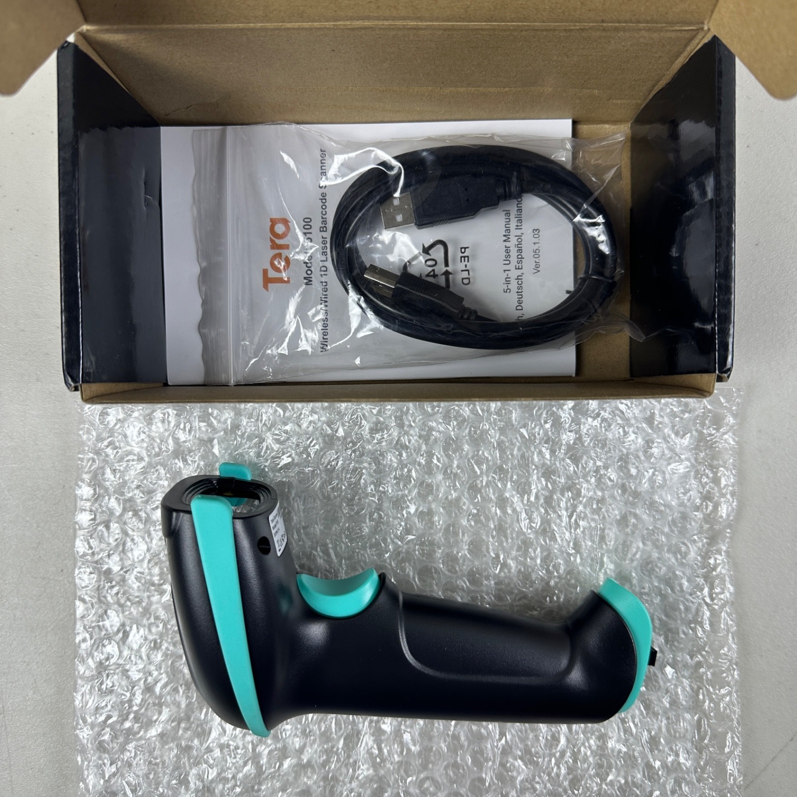 Tera Barcode Scanner Wireless 1D Laser Cordless Barcode Reader USB 5100 Teal