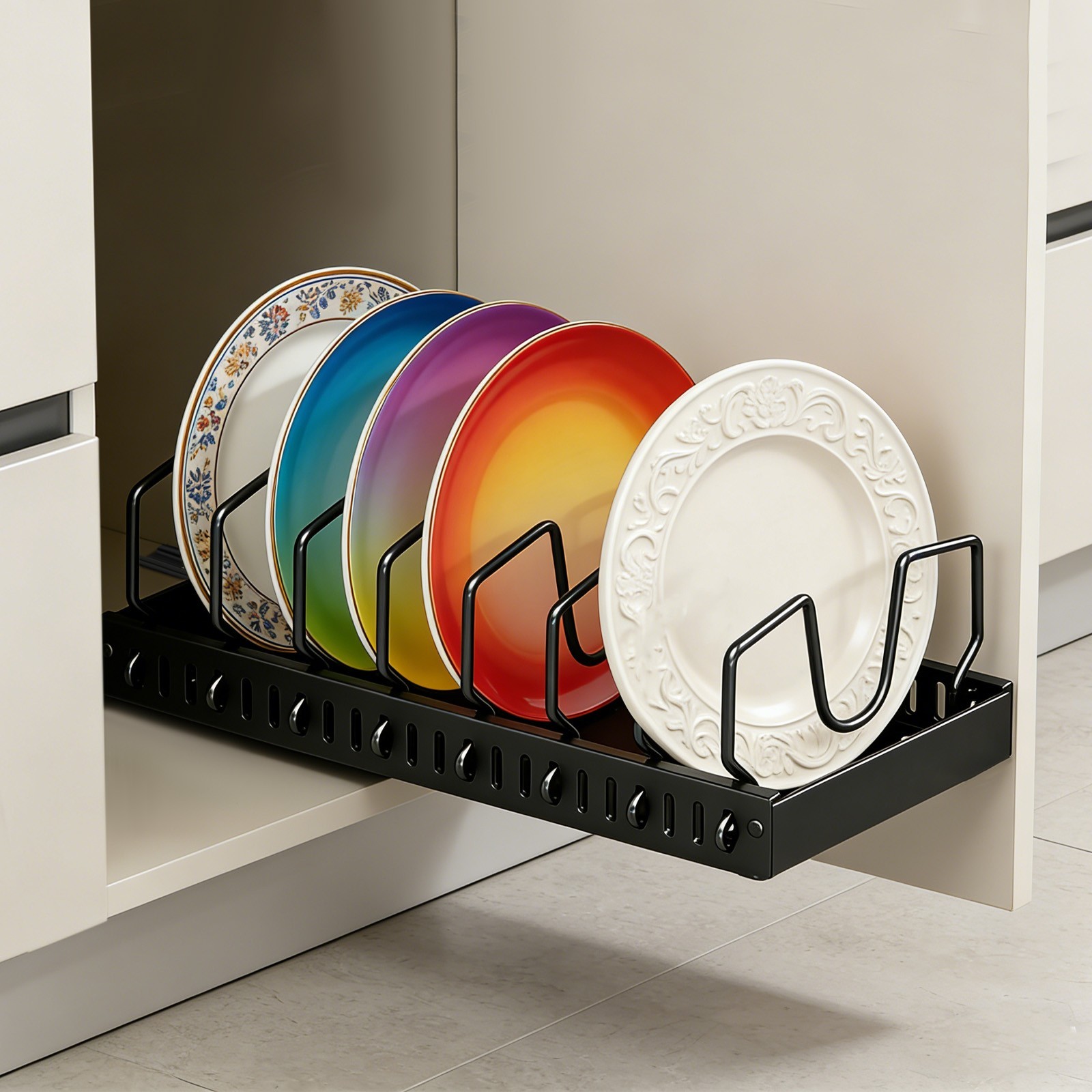 Kitchen Pans Organizer, Pull Out 8-Partition Pans Organizer with Slide Rails