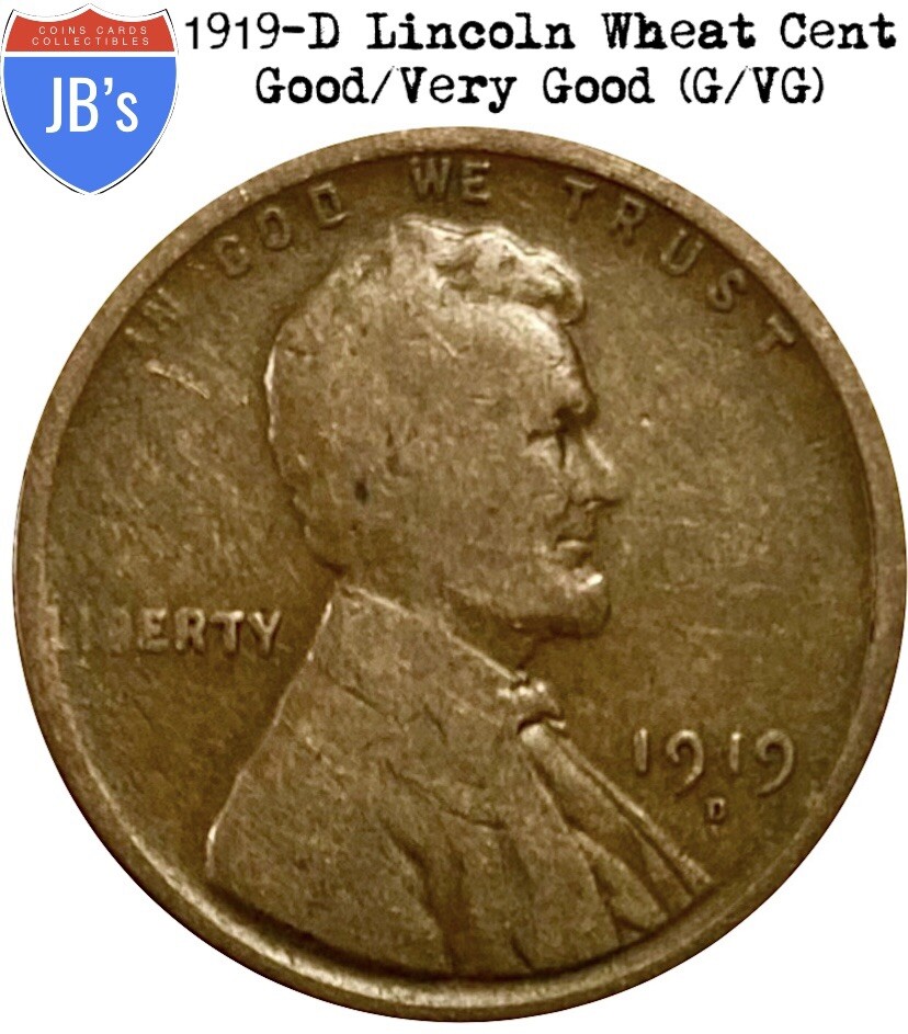 1919-D Lincoln Wheat Cent Penny 1c - Good /Very Good (G/VG)