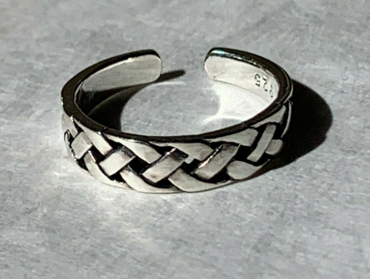 Solid Sterling Silver 925 Toe Ring Small Celtic Weave Braid Adjustable