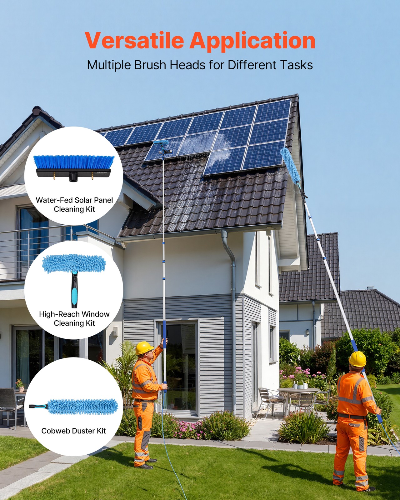 VEVOR Solar Panel Cleaning Kit Water Fed Pole Kit 20 ft Brush Soap Dispenser