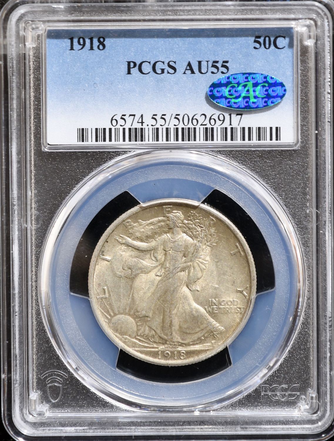 1918 Walking Liberty Half Dollar ~ PCGS & CAC AU-55 ~ W / Video
