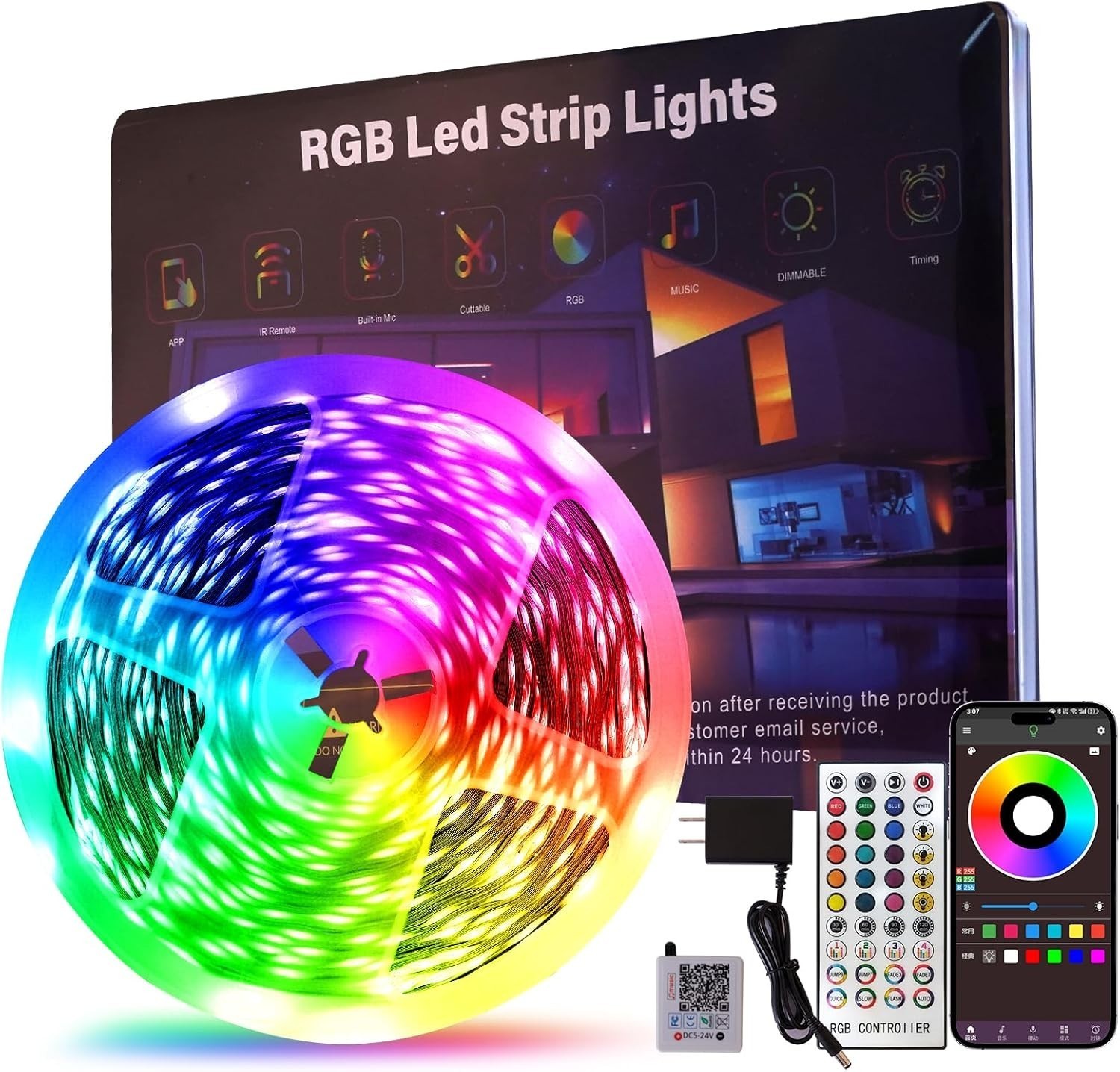Led Lights Bedroom 200 FT 2 Rolls 100 FT W/ Remote & Application Control RGB