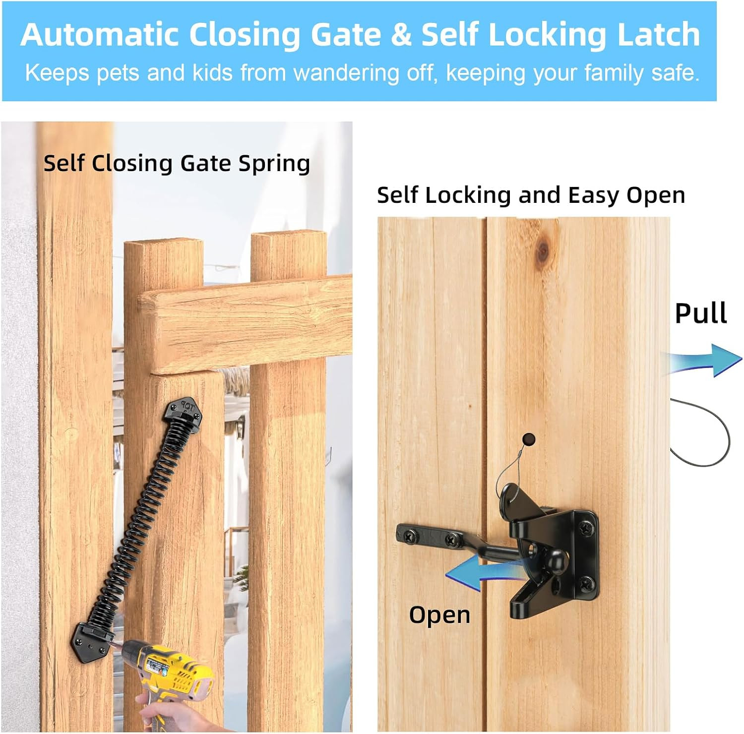 Fence Gate Hardware Kit Anti Sag Corner Brackets Spring Hinge Latch Set