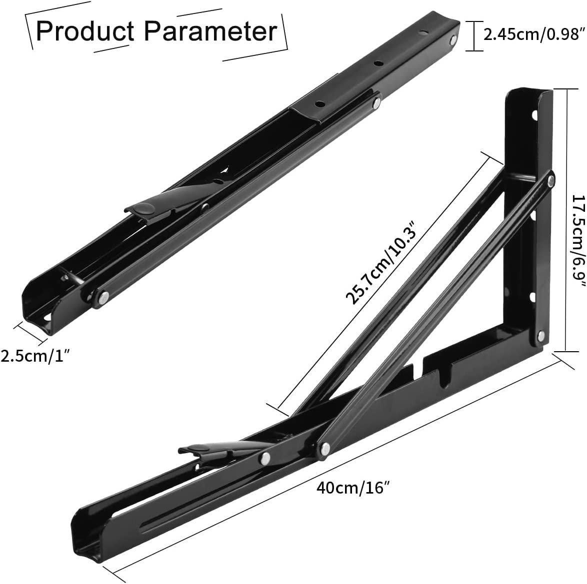2 Pack 16 Inch Black Heavy Duty Collapsible Shelf Bracket L Bracket Hinge