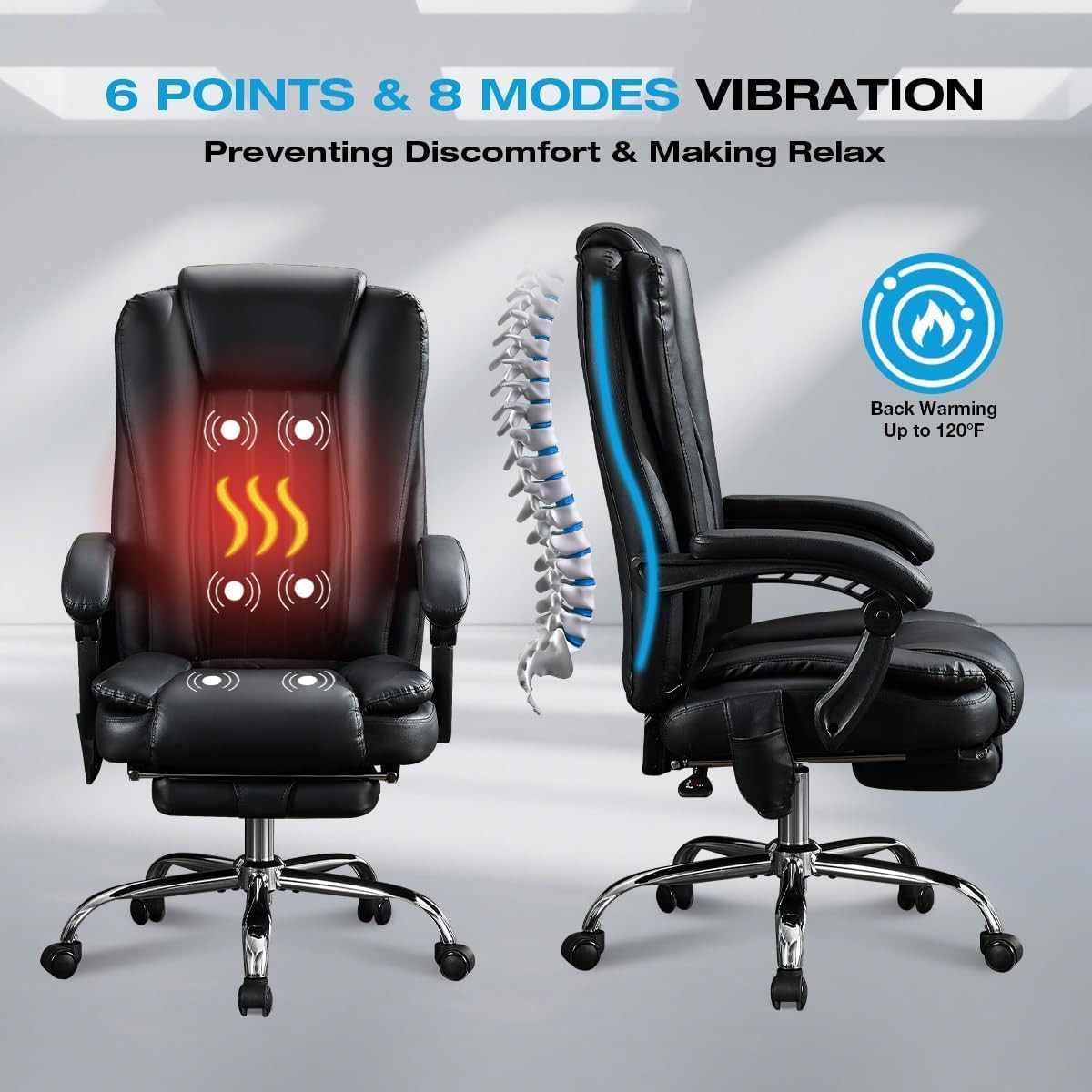 500Lbs Big and Tall Office Chair, 6-Points Massage Office Chair, Executive Heate
