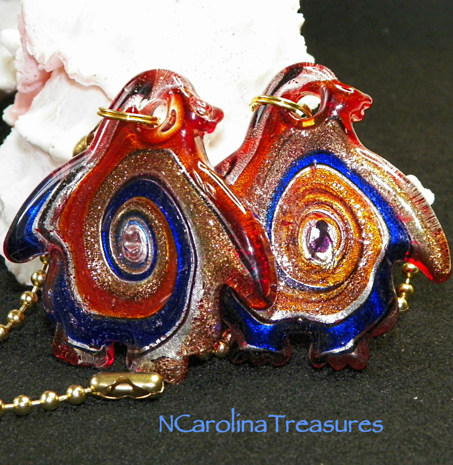 MURANO GLASS CEILING FAN SWITCH PULL RED BLUE PENGUIN PENGUINS LARGE PAIR P105