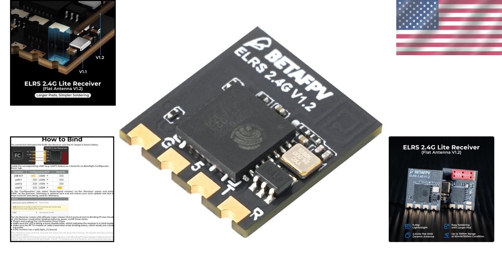 Compact ExpressLRS 2.4G Receiver with Flat Antenna - Optimal for Racing Drones