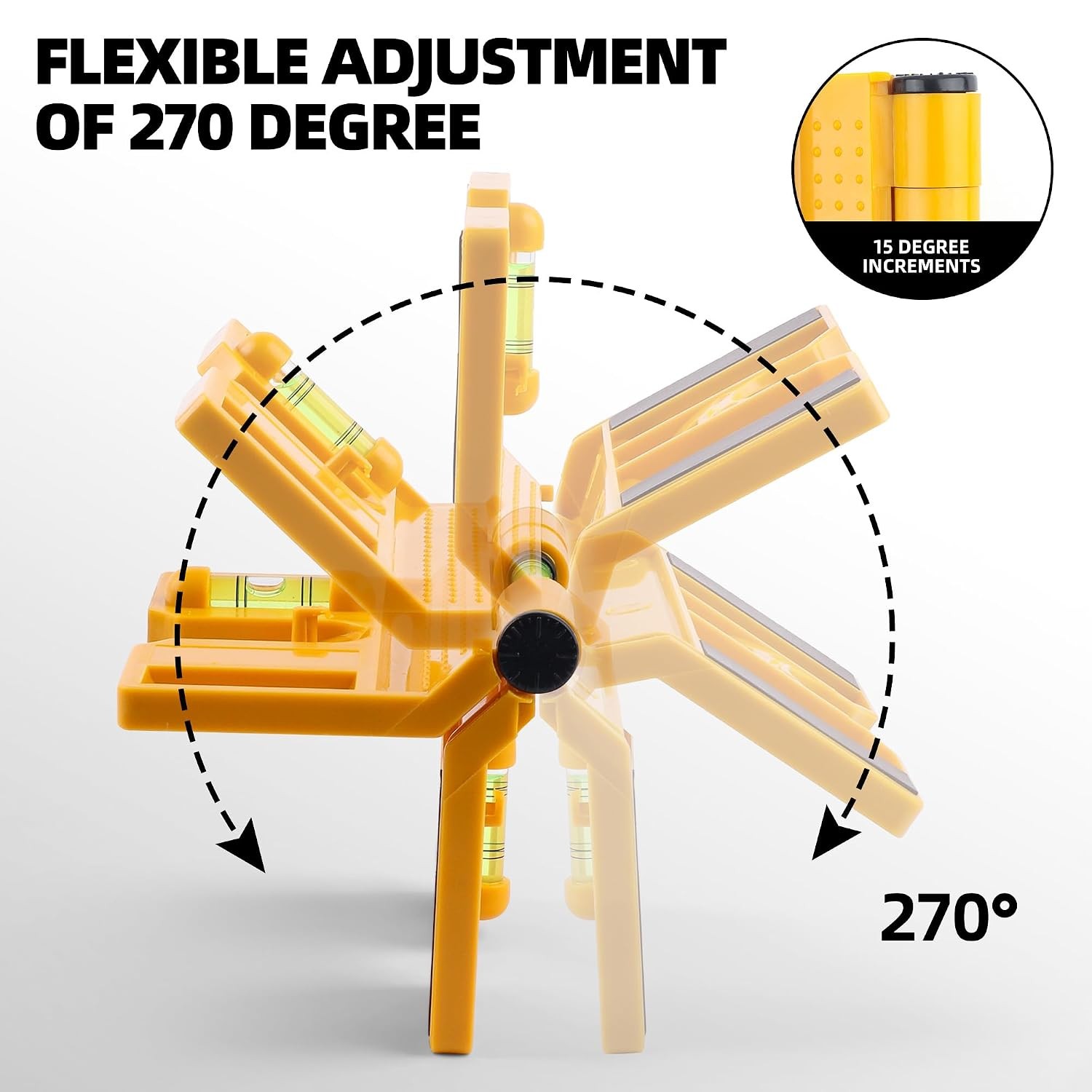 Magnetic Post Level 270° Adjustable Folding Post Level Tool with 3 Vials Elastic