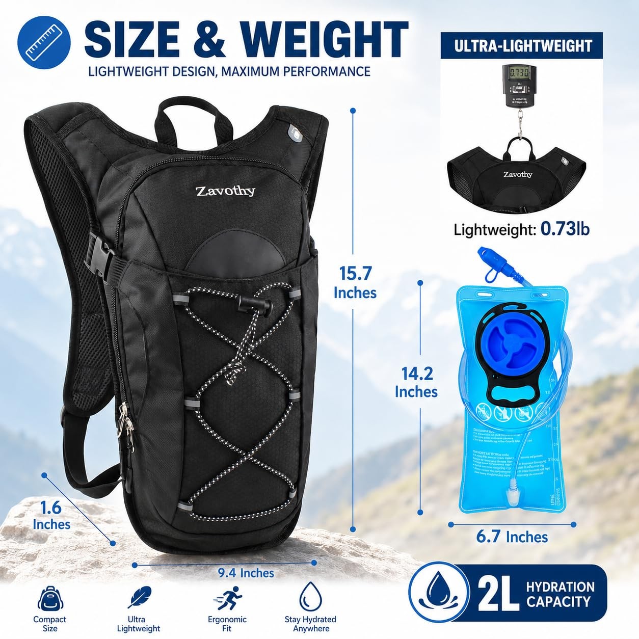 Hydration Backpack with 2L Hydration Bladder Water Backpack for Hiking Hydration