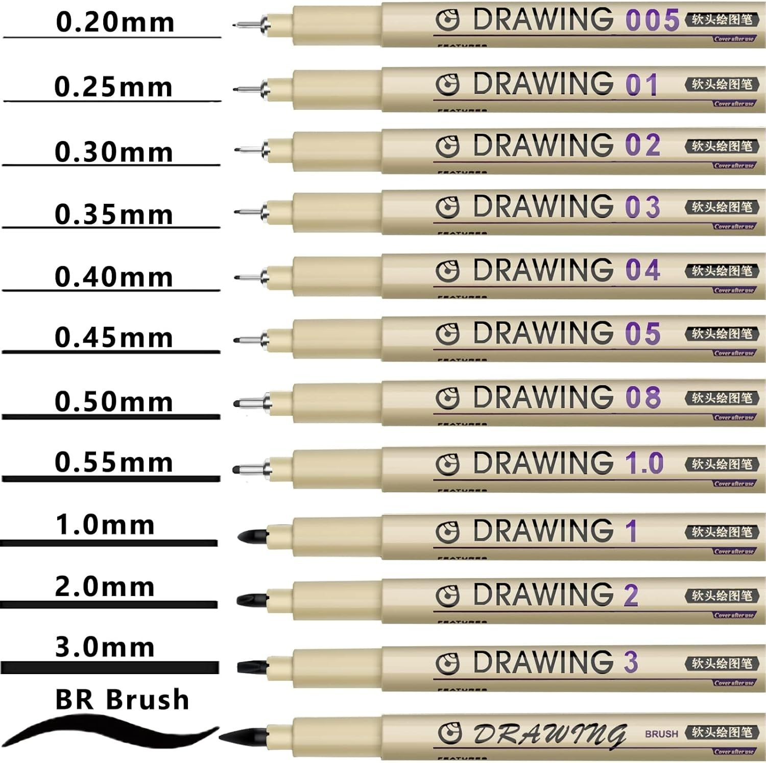 Muchcute 12 Black Fine Line Waterproof Art Pens - Perfect for Artists & Kids