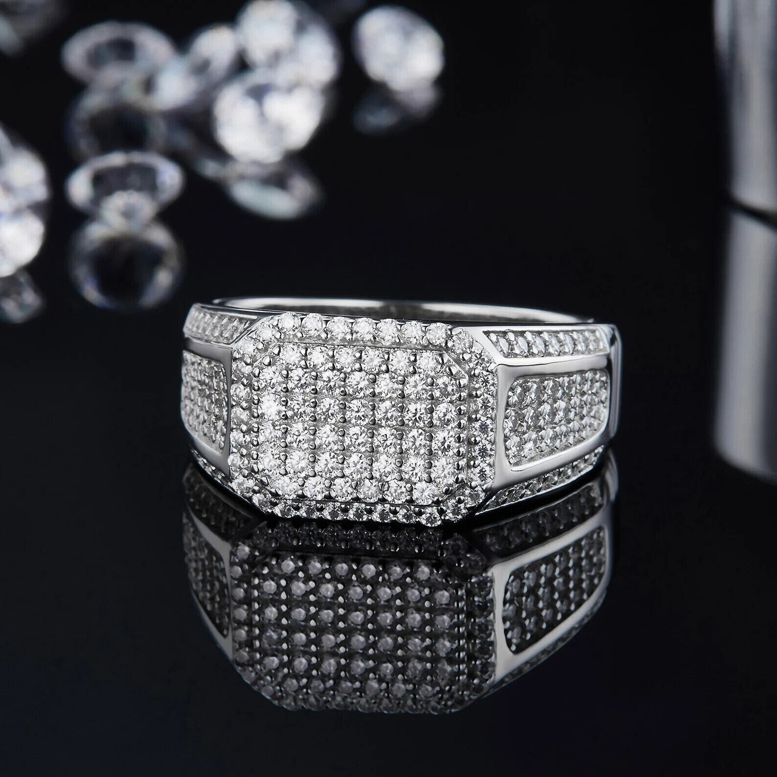 Men's Wedding Band Ring 14K White Gold Plated Lab Created Diamond 2Ct Round Cut