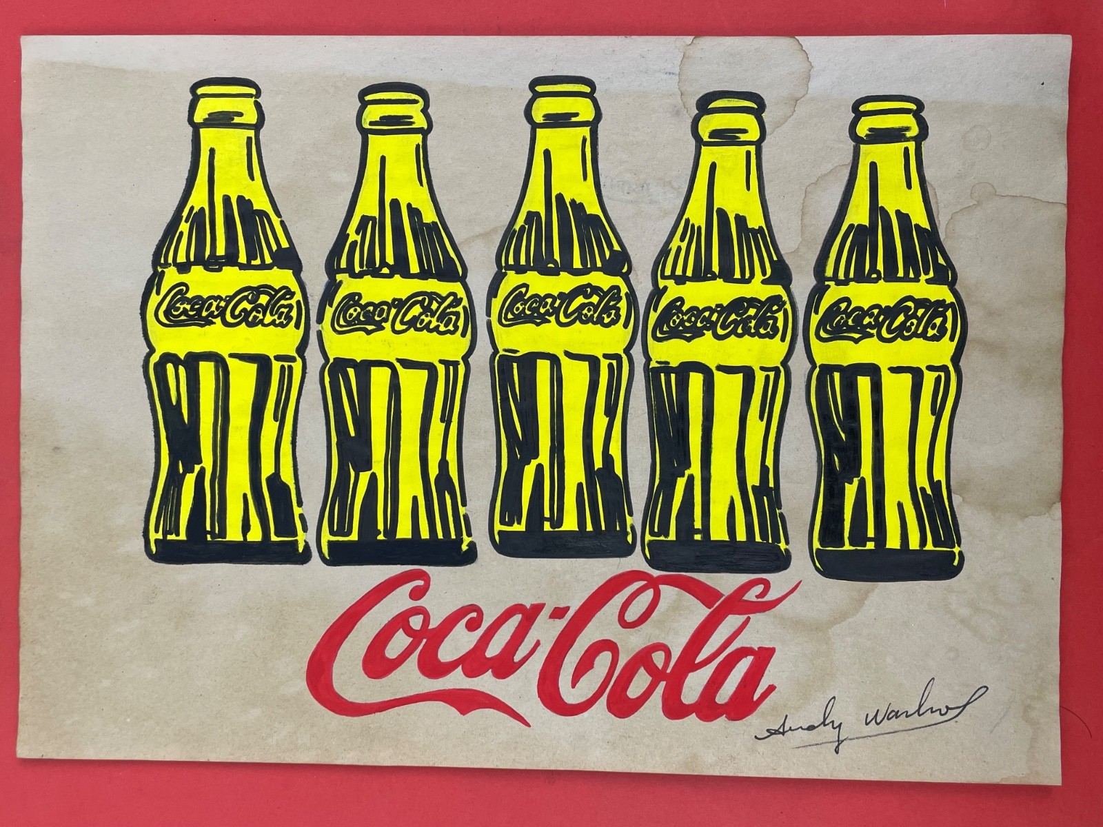 Andy Warhol (Handmade) mixed media on old paper signed and stamped pop art rare.