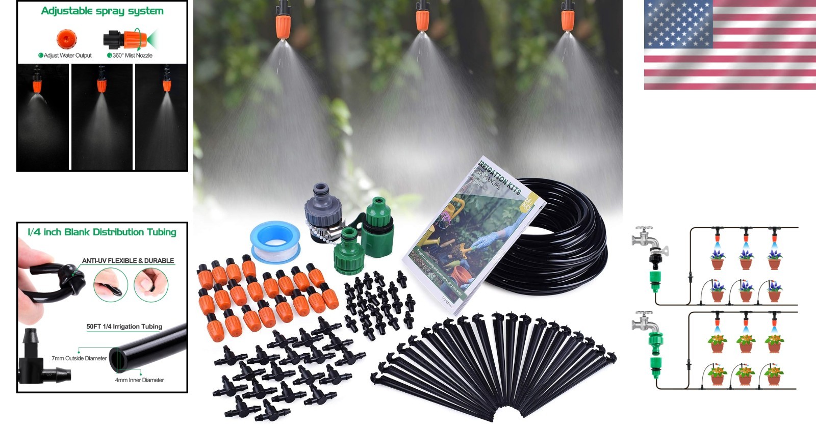 DIY 50FT Greenhouse Irrigation System - Adjustable Nozzle & Timer Compatible