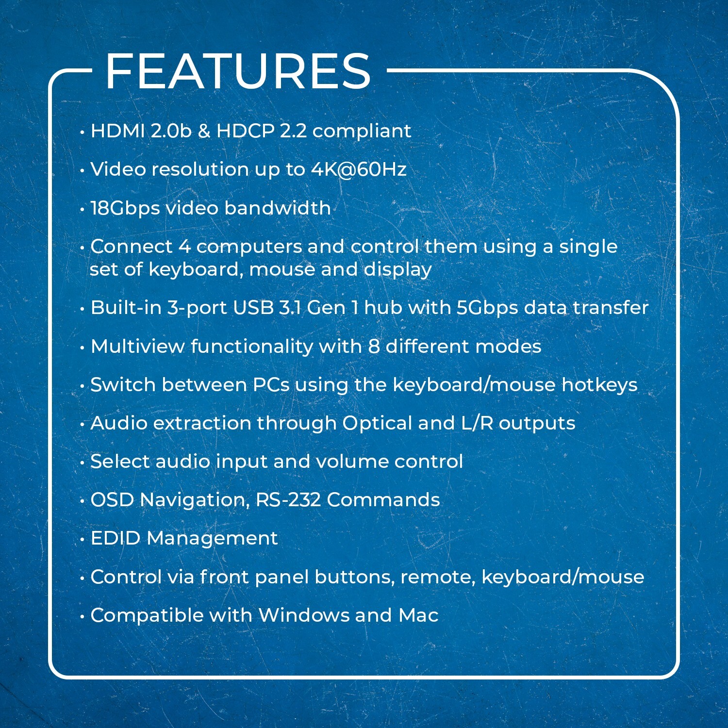 OREI 4K 4x1 KVM Switch with USB 3.0 and Multiview Functionality (UKM-401MV)