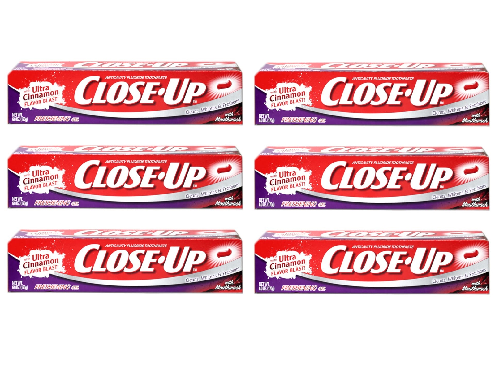 Close Up Anticavity Fluoride Toothpaste 6 Ounce Pack of 6 Cinnamon Flavor
