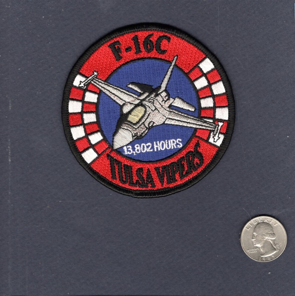125th FS TULSA VIPERS 13,802 Hours OK ANG USAF F-16C F-16 FALCON Squadron Patch