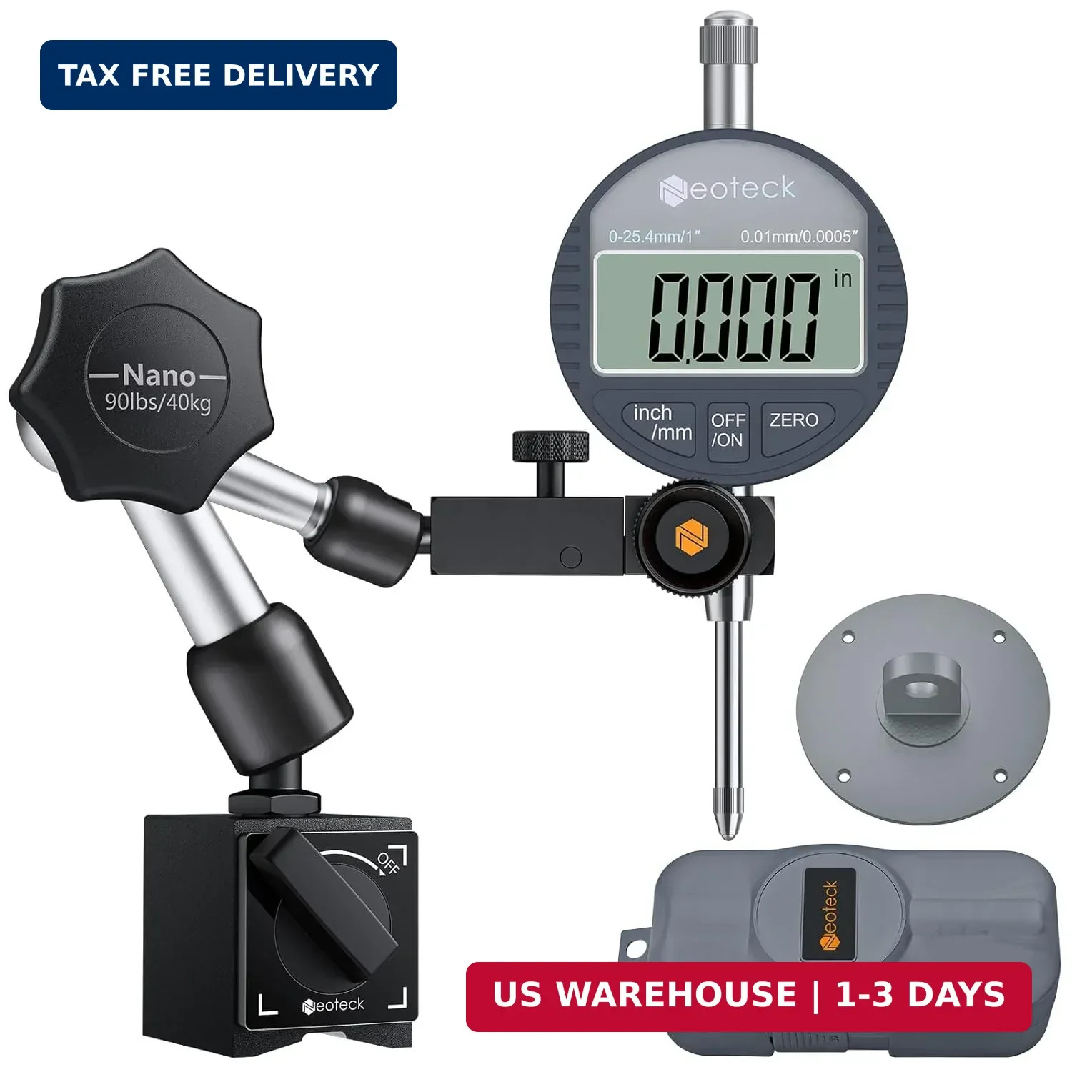 1"/25.4mm (0.0005"/0.01mm) Digital Indicator Set Dial Indicator and Magn
