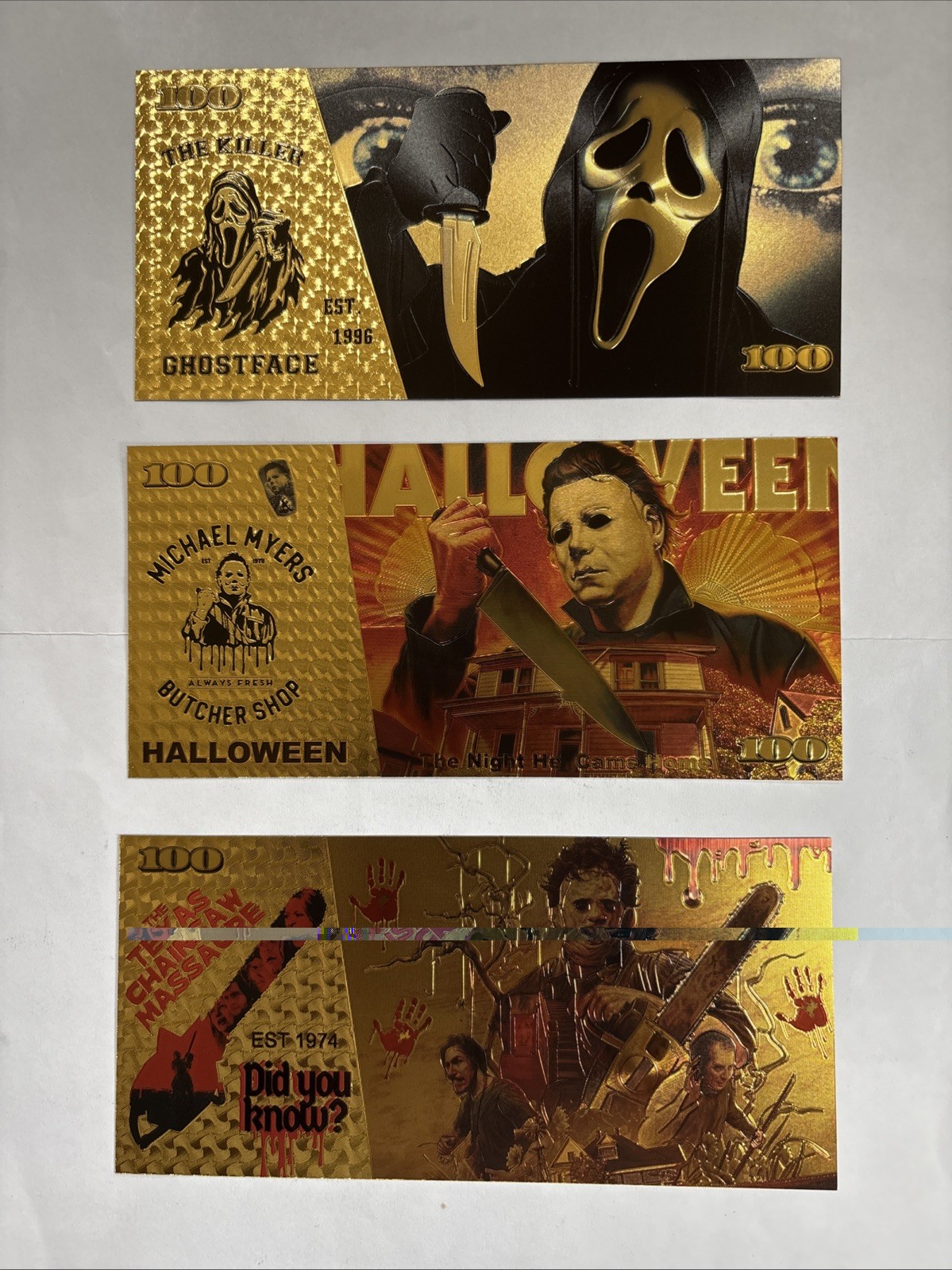 3 PC Horror 24K Gold Foil Fantasy Banknote Lot