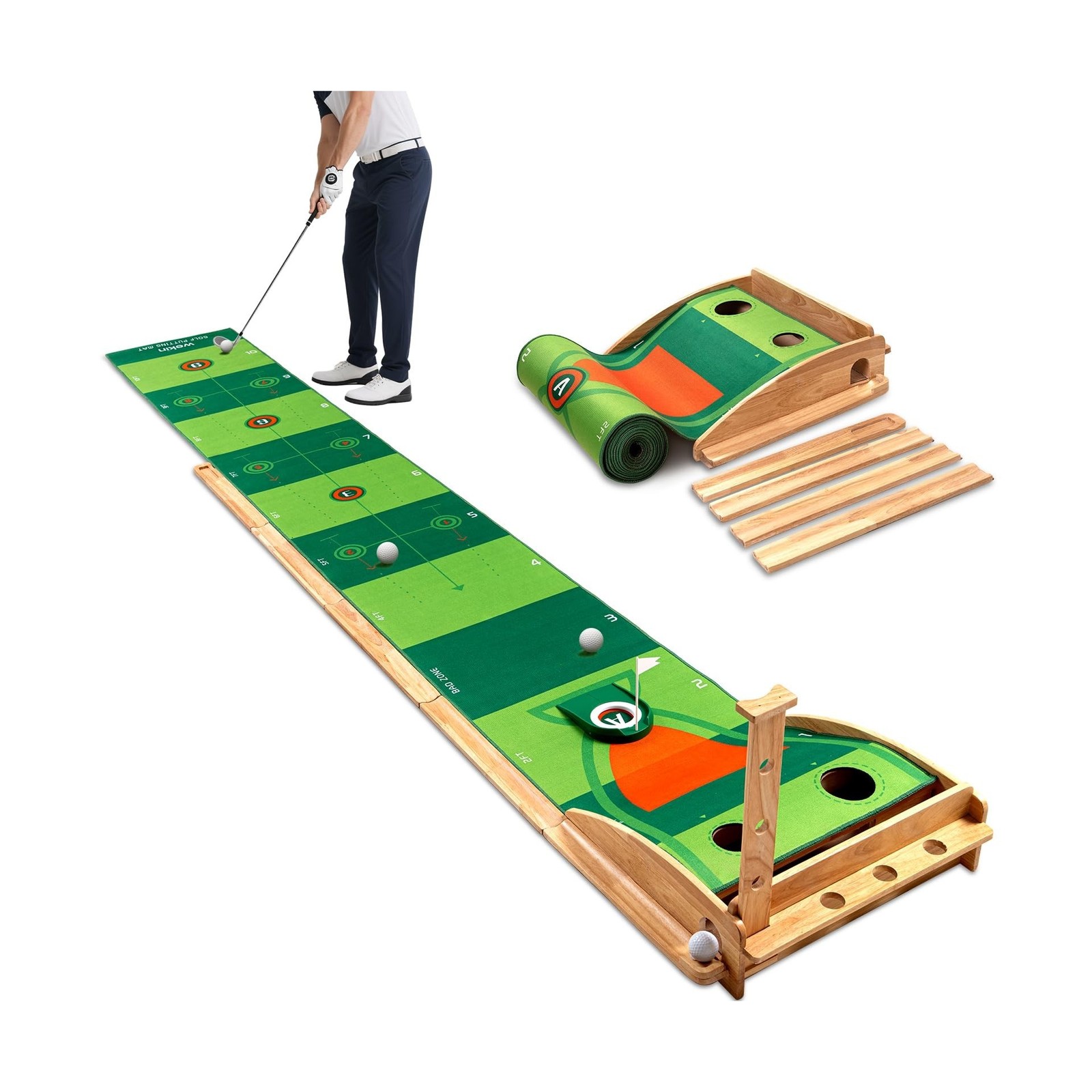 Wekin Indoor Putting Green with Auto Ball Return,11 Foot Golf Practice Puttin...