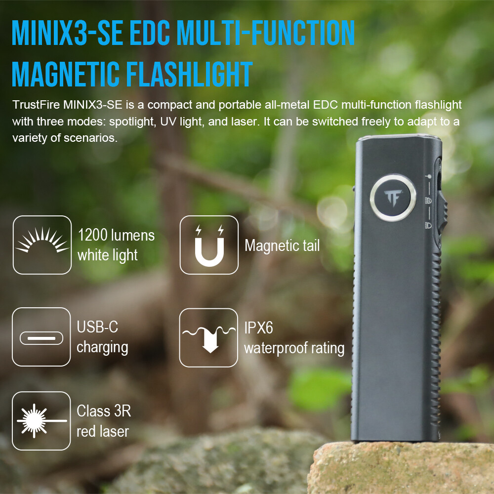 TrustFire 1200LM EDC Magnetic led Flashlight Rechargeable with Laser & UV Light