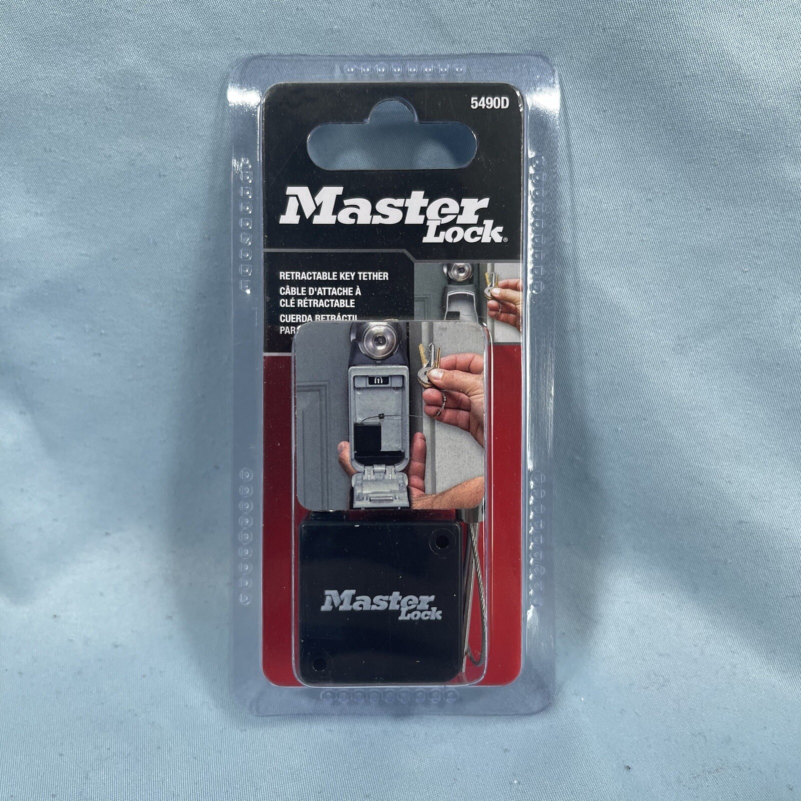 Retractable Key Safe Tether, Master Lock 5490D, 36" Long, Black, Secure Acc