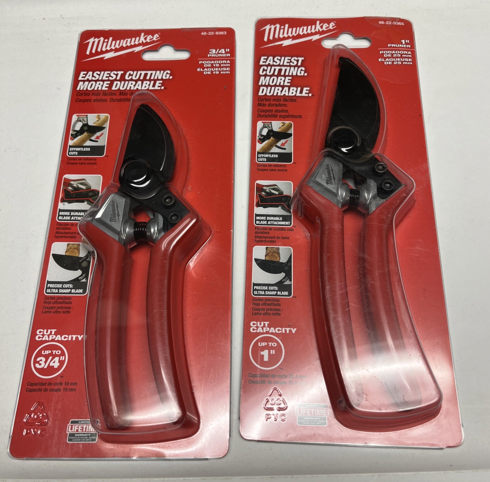 Lot of Milwaukee 1" and 3/4” Pruners – Heavy-Duty Bypass Pruning Shears