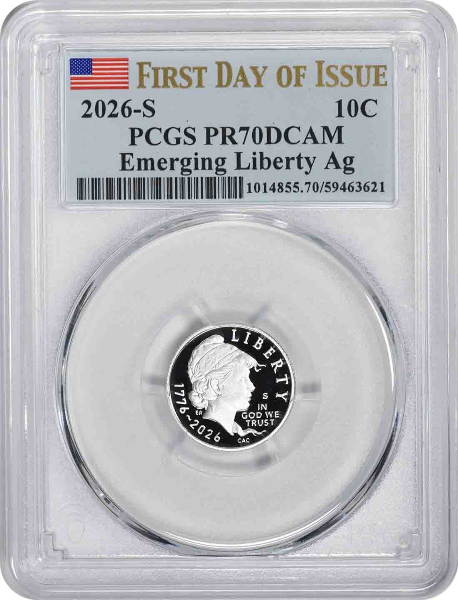 2026-S Emerging Liberty Ag Silver Dime 1776-2026 PR70DCAM FDOI PCGS