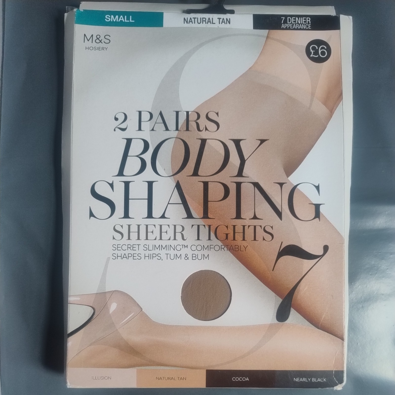 M&S 7 Den Body Shaping Sheer Tights, Size Small in Natural Tan