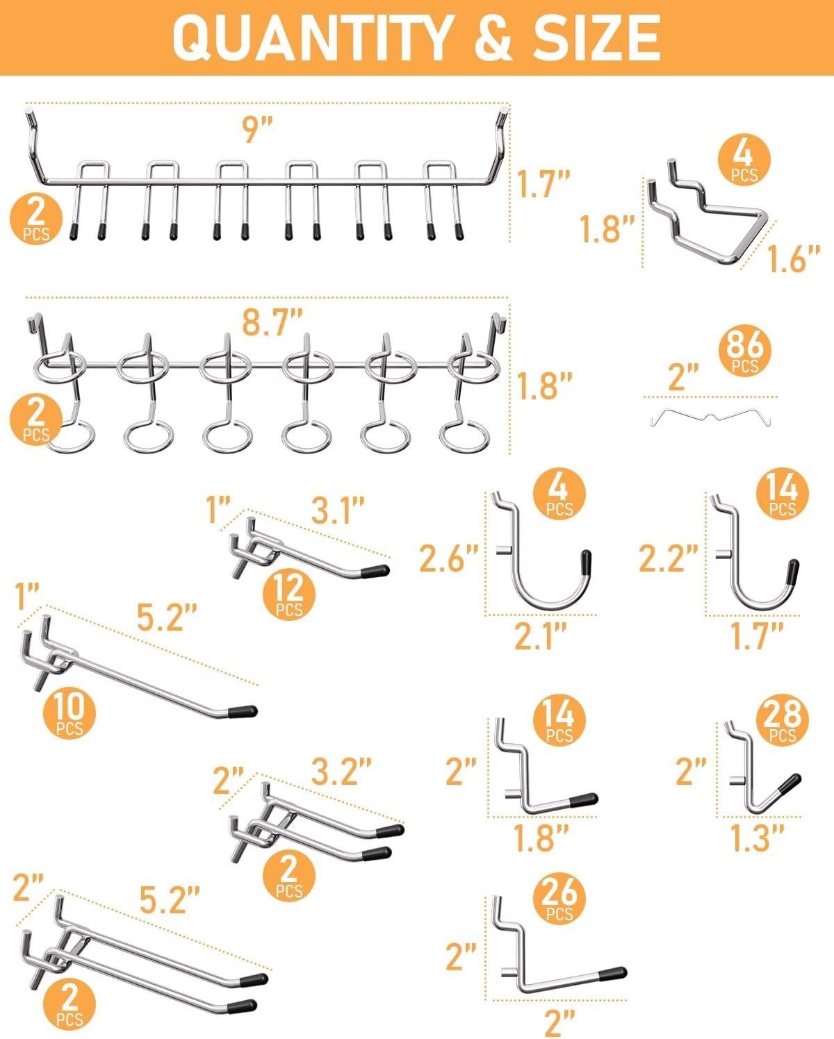 206-Piece Heavy-Duty Chrome Pegboard Hooks Set for Efficient Tool Organization