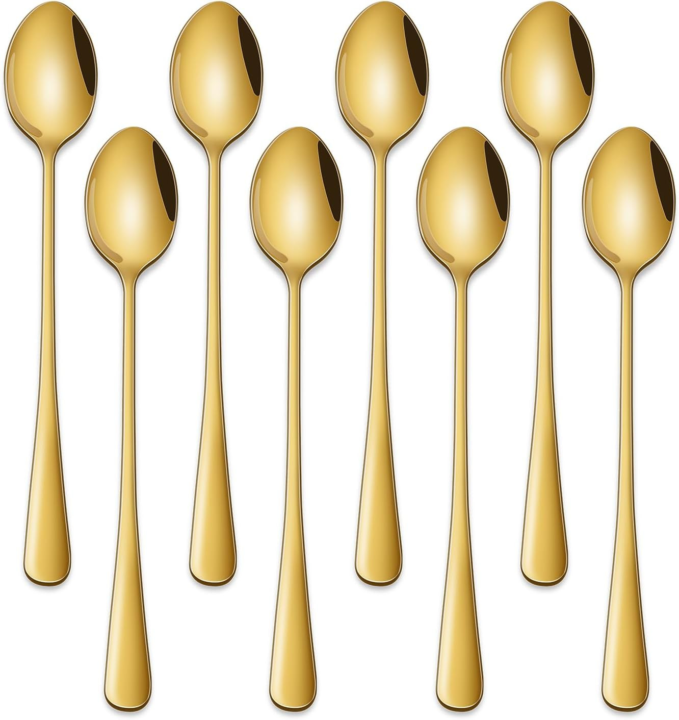 Gold 7.5 Inch Gold Iced Tea Spoons, Set of 8 Stainless Steel Long Coffee Spoons