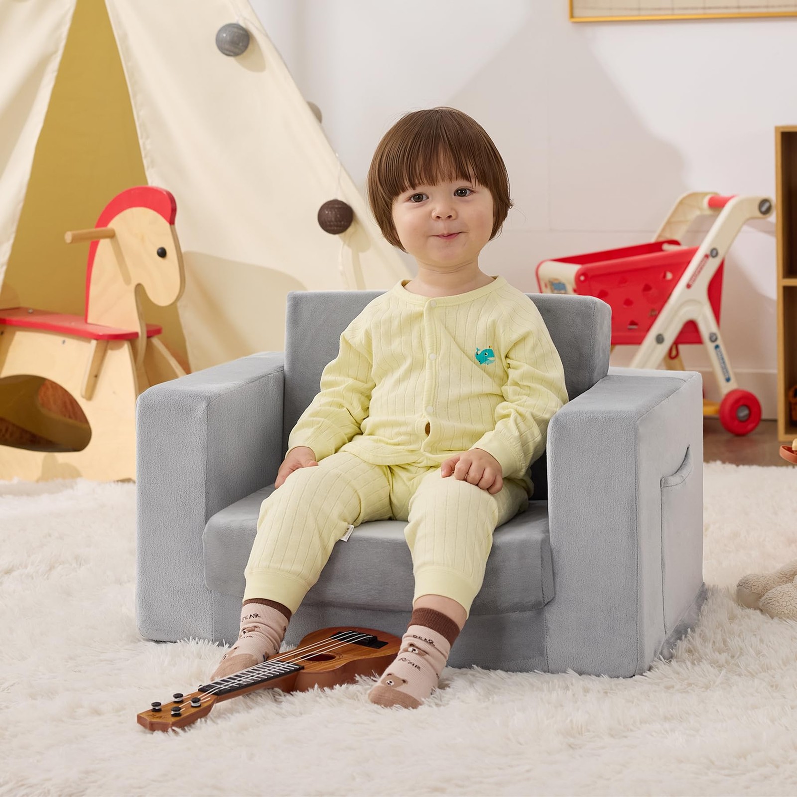 Kids Couch, 2-in-1 Toddler Chair Comfy 1-3 Years Old, Convertible Kids Chair,...