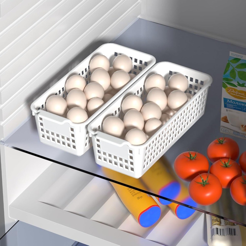 Small Plastic Storage Baskets 6-Pack Organizer Trays in White