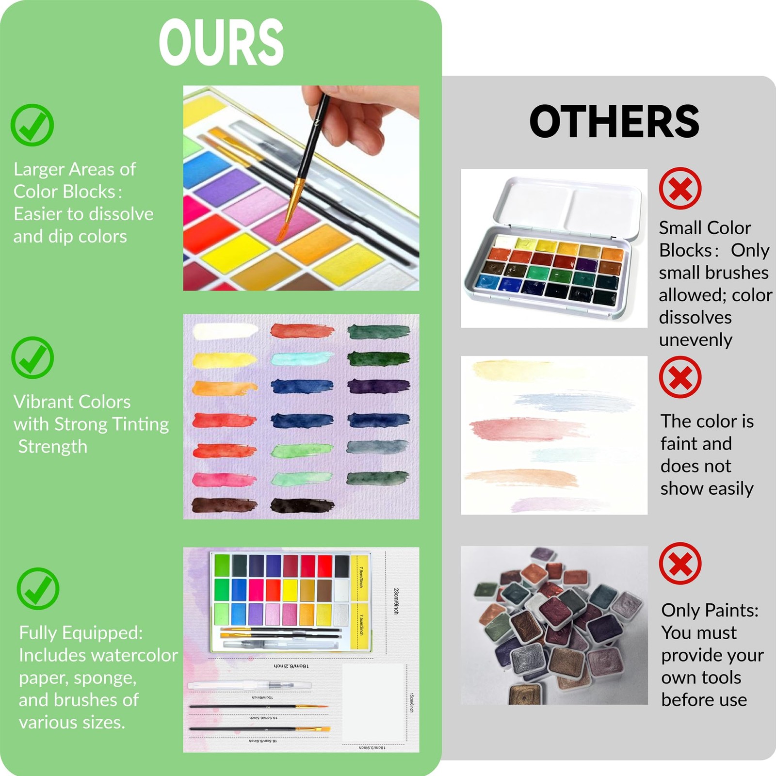 24 Colors Large Block Watercolor 1 Count (Pack of 24), Classic 24