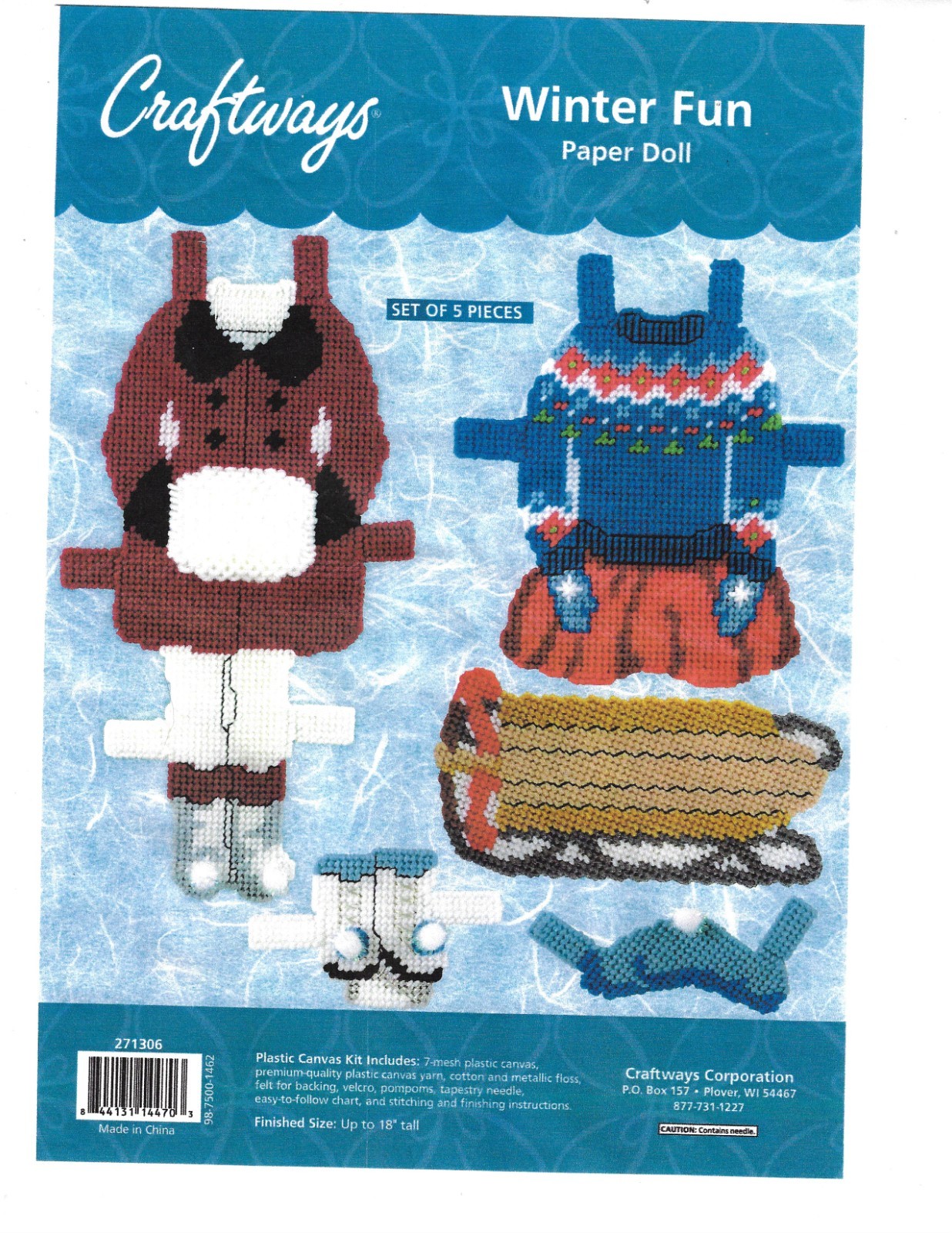 WINTER FUN PAPER DOLL OUTFITS  7ct plastic canvas  PATTERN  (#TF0647)