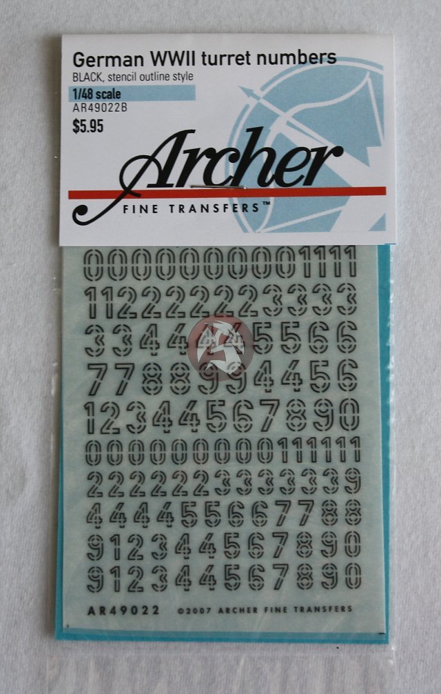 Archer 1/48 German WWII Turret Numbers Stencil Outline (Black) AR49022B