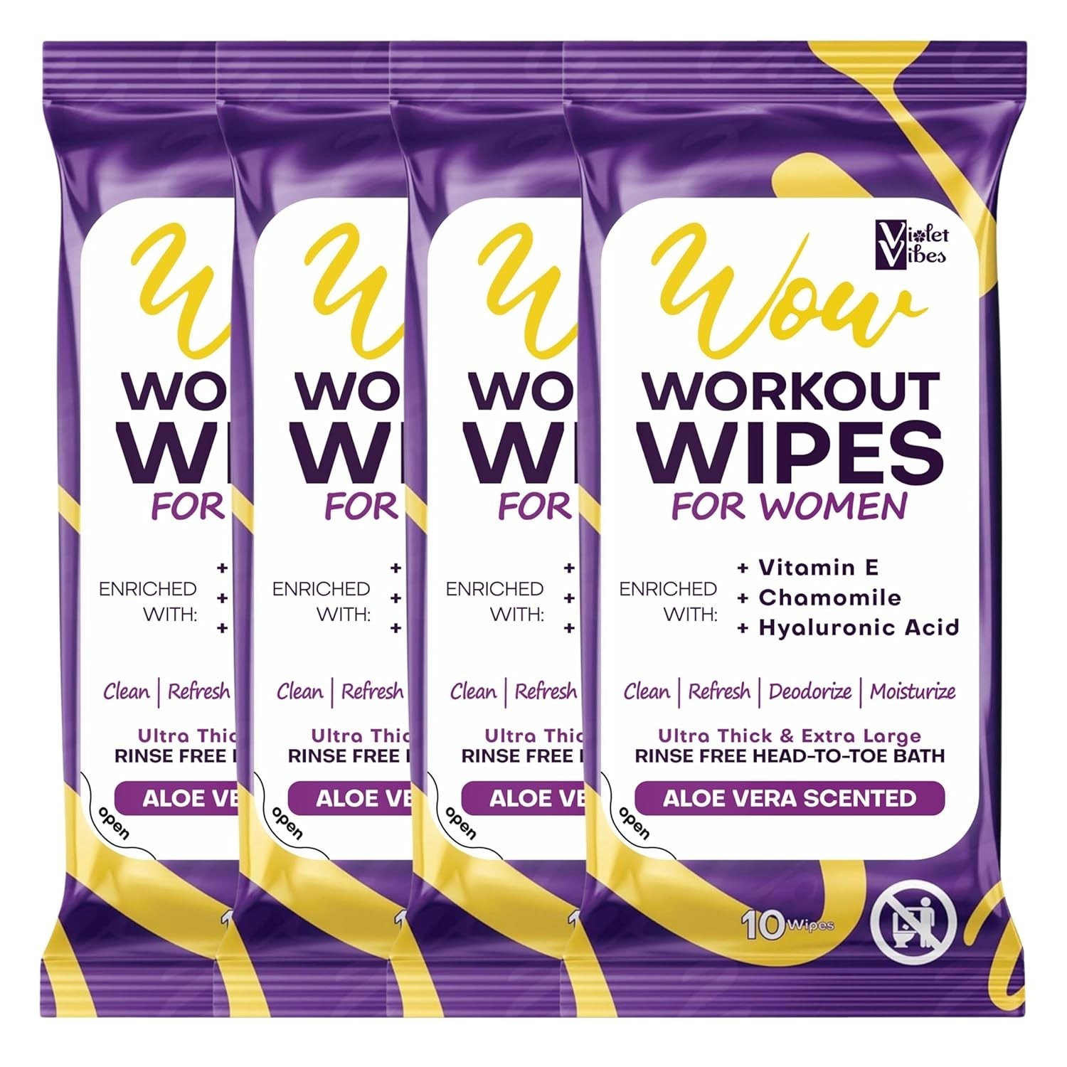 Violet Vibes 40 XL Post Workout Wipes for Women w/Aloe & Hyaluronic Acid
