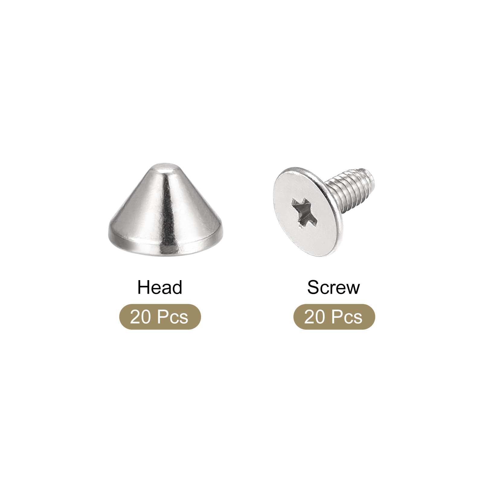9x6mm Screw Back Rivets, 20 Set Solid Leather Studs Silver Tone