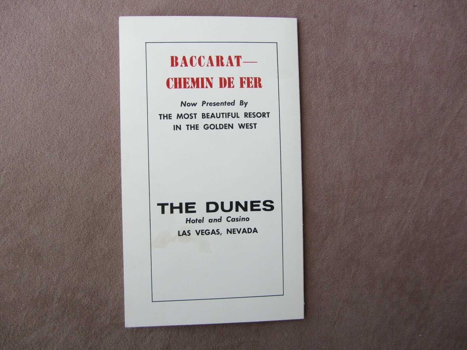 Vtg 1960s DUNES CASINO LAS VEGAS BACCARAT Gambling Rules Booklet Chemin De Fer