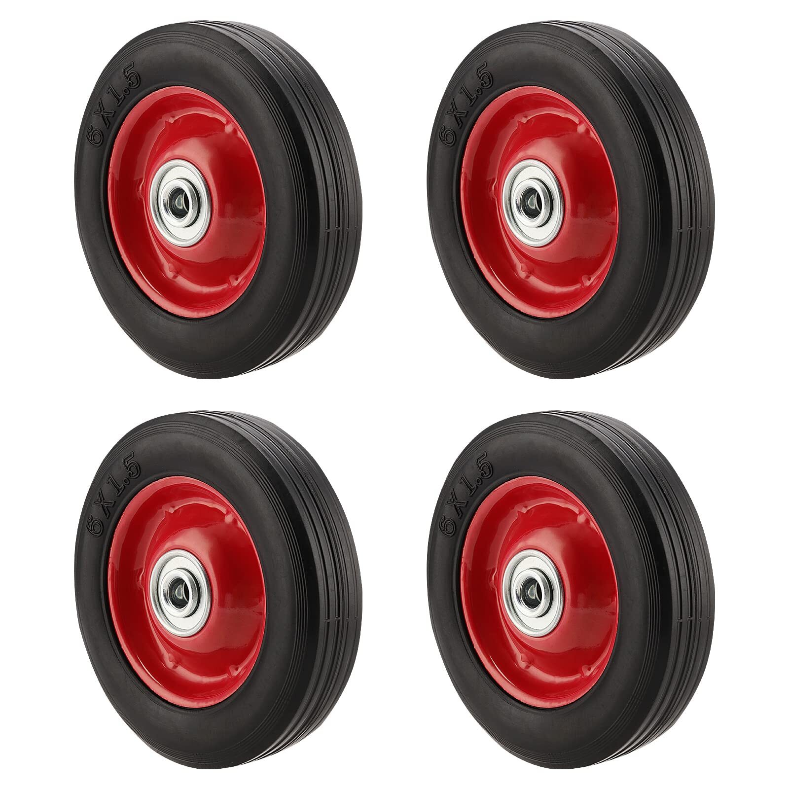 4 Pack 6 Inch Solid Rubber Tires Flat Free Rubber Hand Truck Wheel with 5/8 I...
