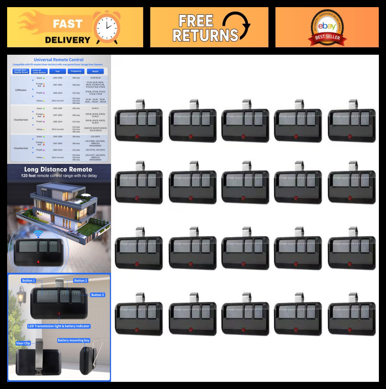 Universal Garage Door Opener Remote - Replaces 893LM, 371LM, 373LM, 20 Pack