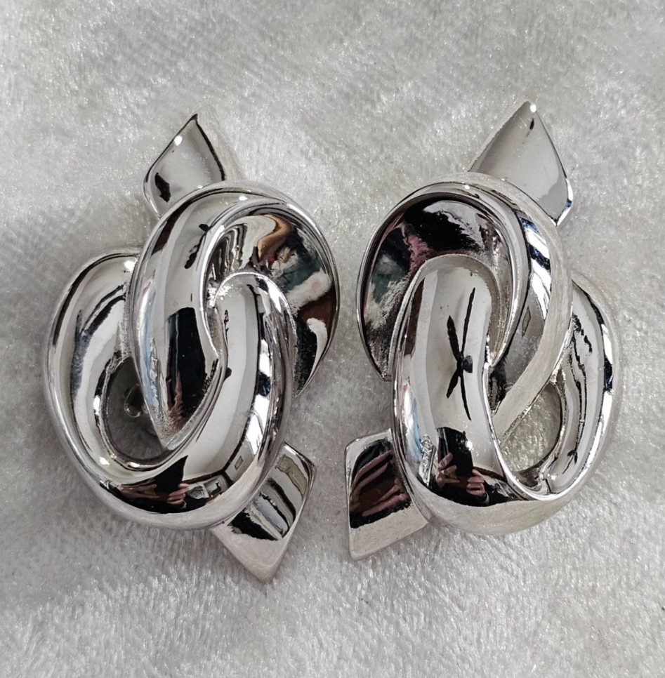 Givenchy Clip Earrings Glossy Silver Tone Statement Love Knot Ribbon