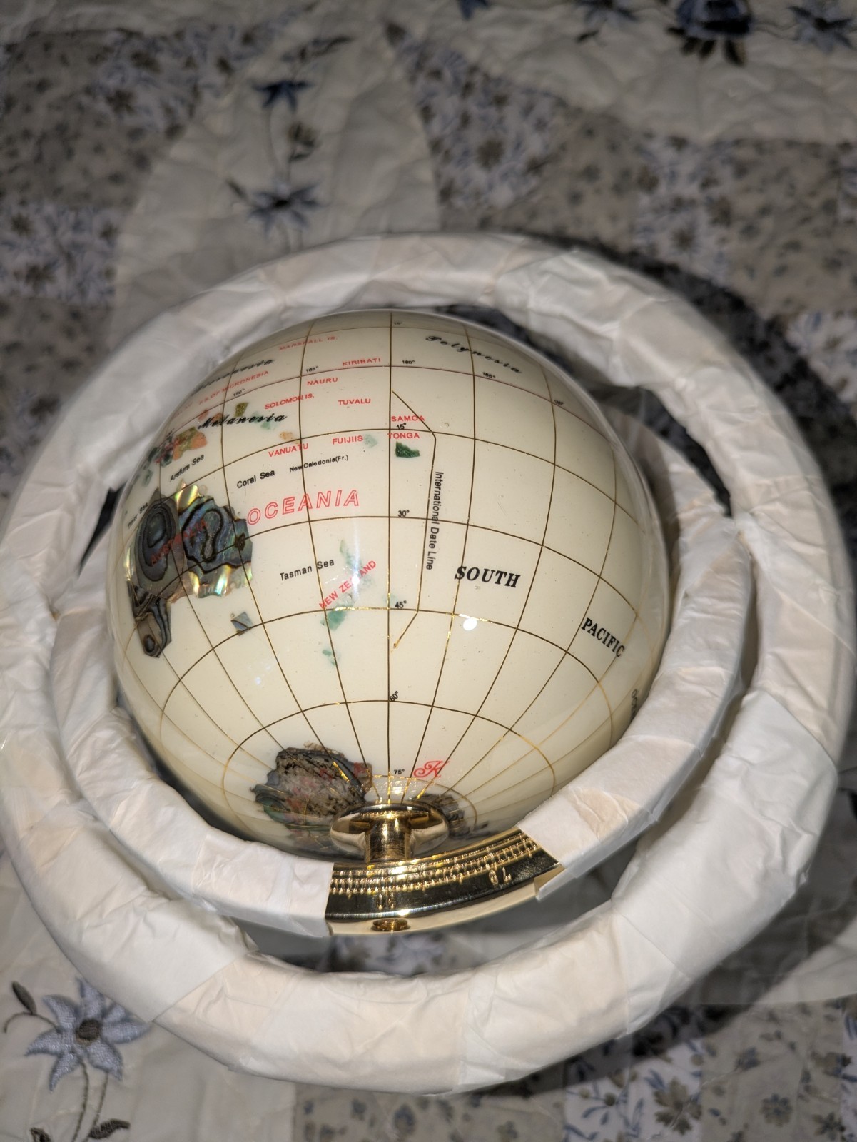 2007 Alexander Kalifano Gemstone Tabletop Globe Rotating Gold Base 14" Diameter