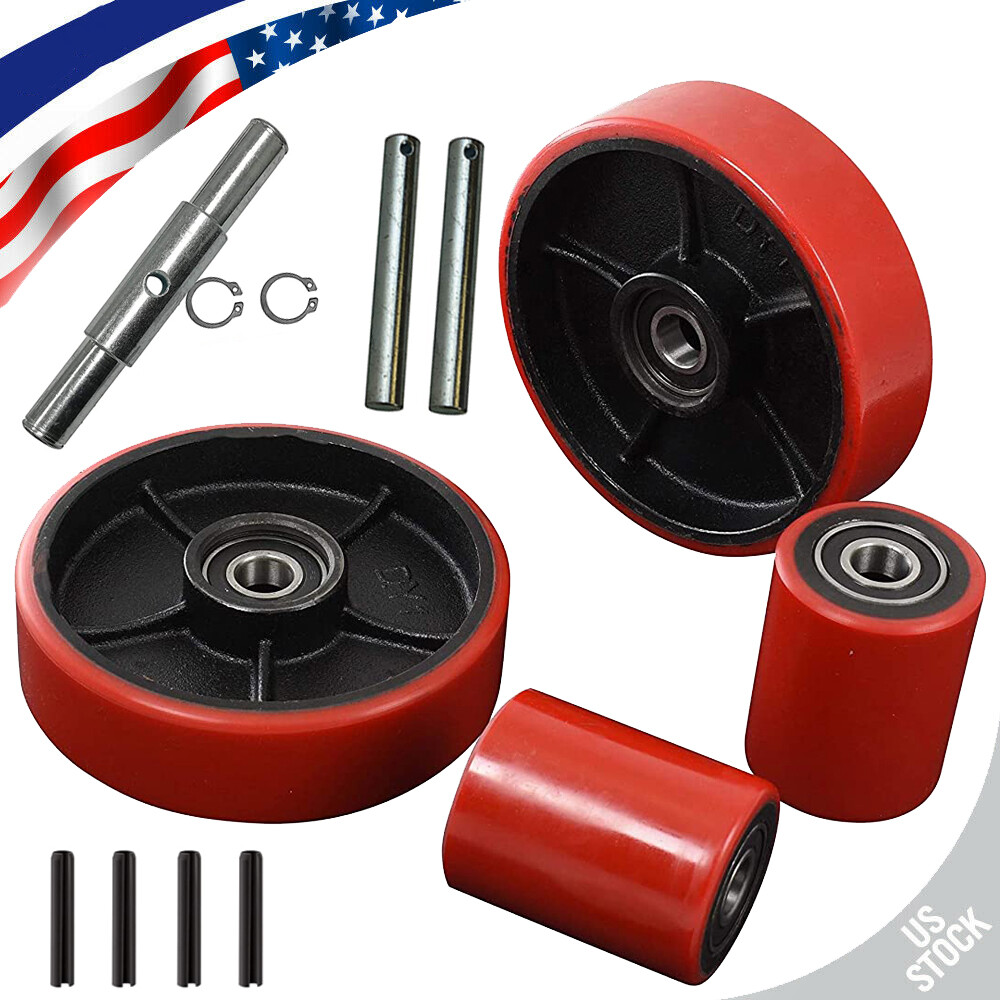 Pallet Jack Lift Truck Steer Load Wheels Replacement Kits Full Set with Bearings
