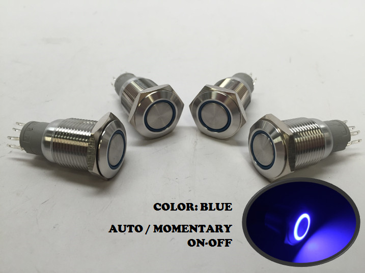 4 of Marine SS304 Blue LED Ultra Flush Light AUTO ON-OFF Push Switch Ring Button