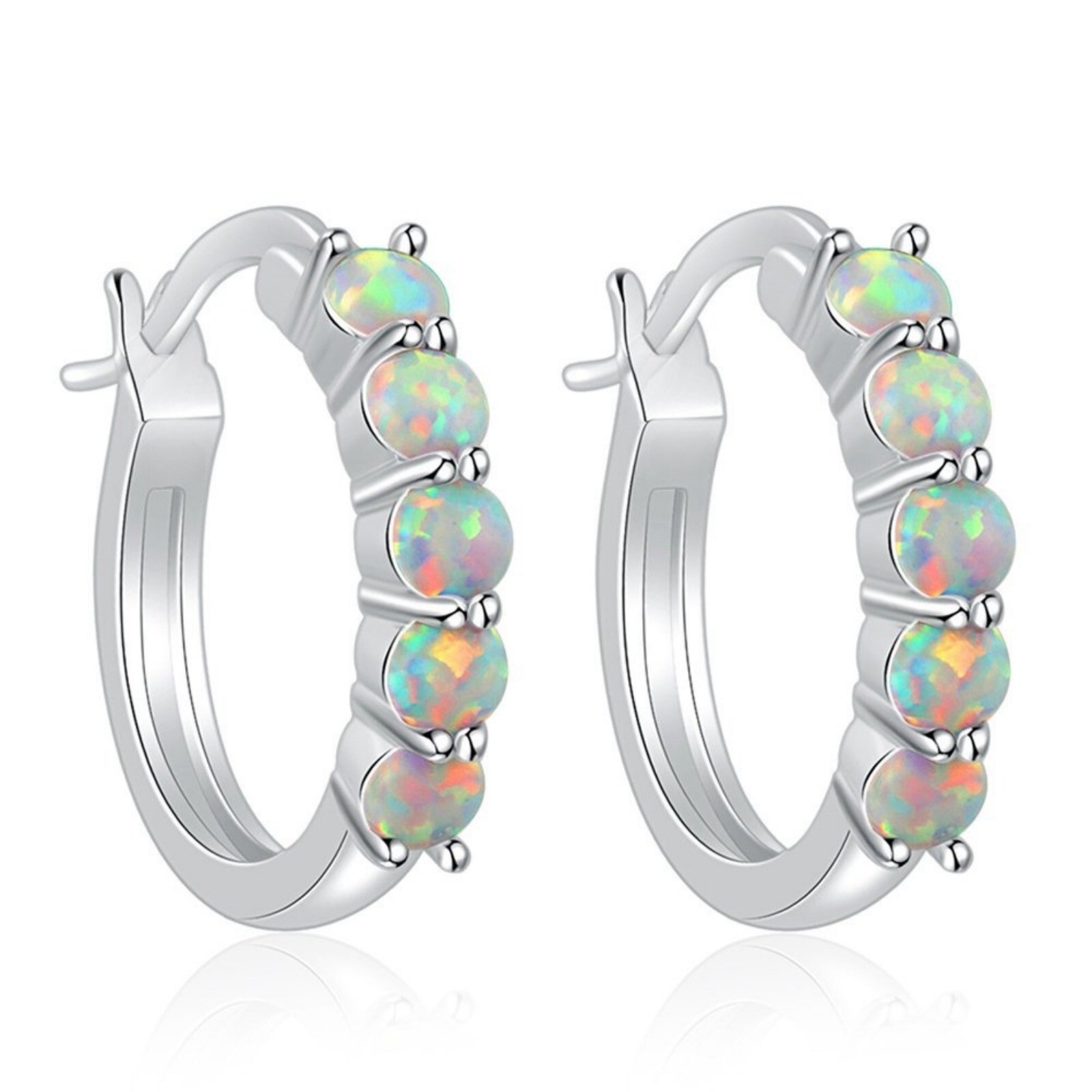 Hawaii White Fire Opal Small Hoop Earrings Silver Filled For Women Girls