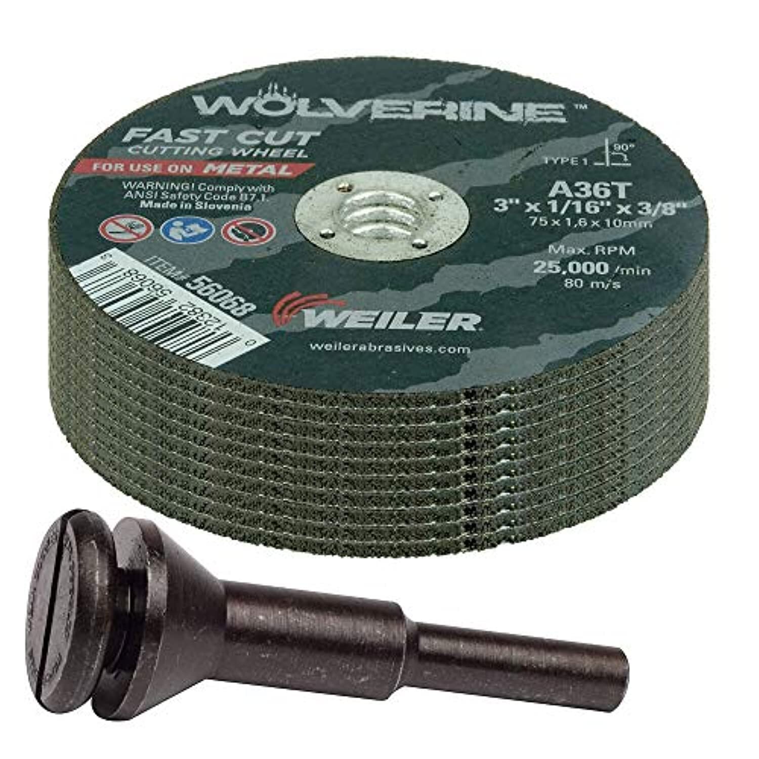 56089 Die Grinder Cut-Off Wheel and Mandrel Including 56490 Mandrel 3-Inch X1/16