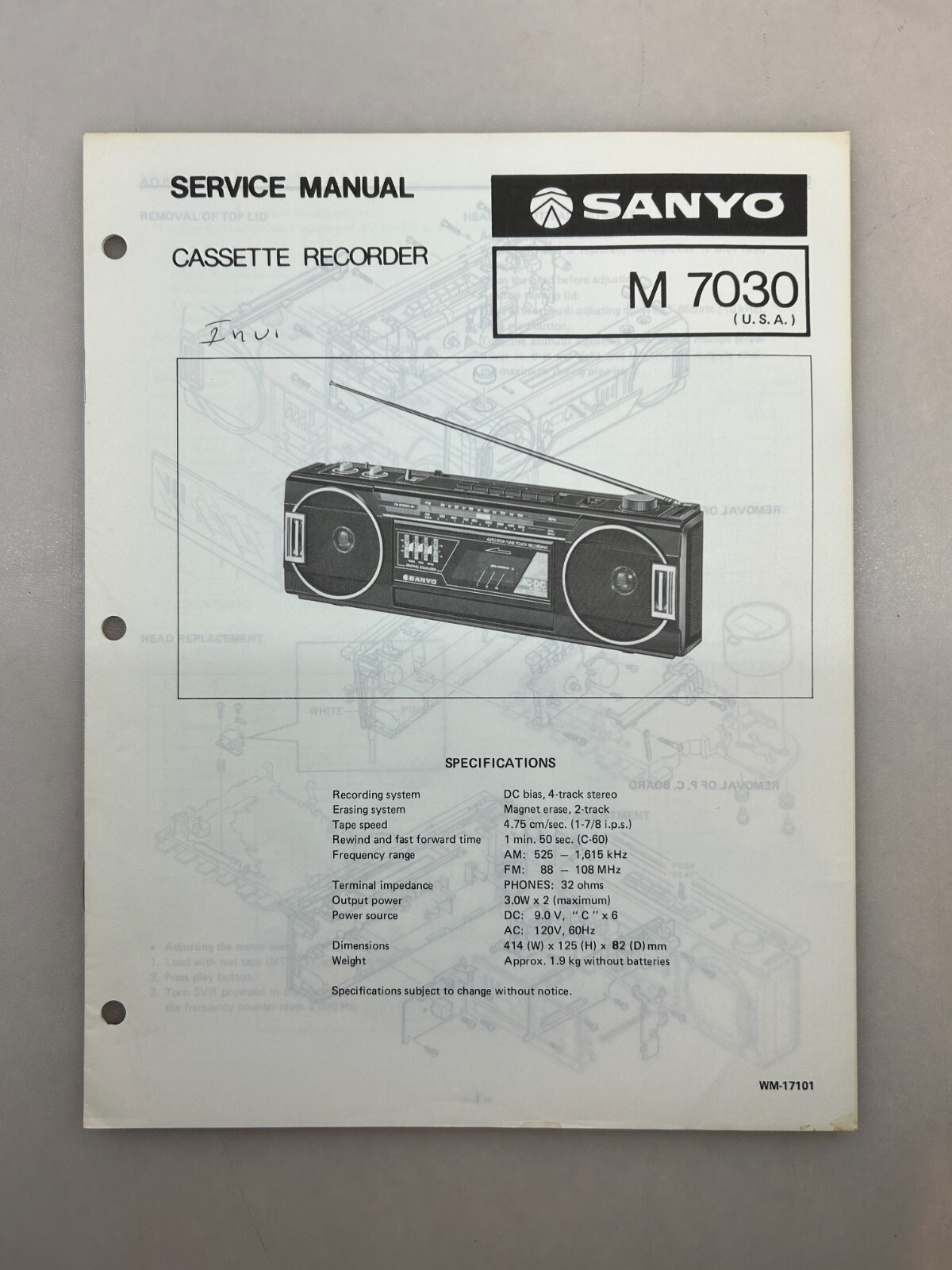 Sanyo M 7030 Original Service Manual Free Shipping