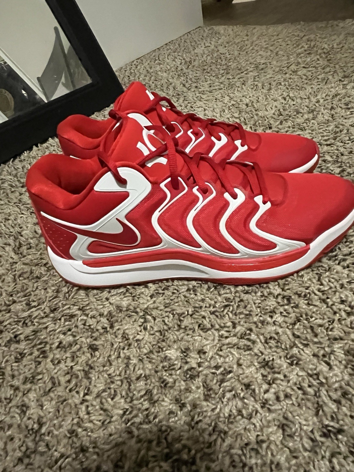 Nike KD Red White Men's Athletic Sneakers Leather Lace Up Mid Top