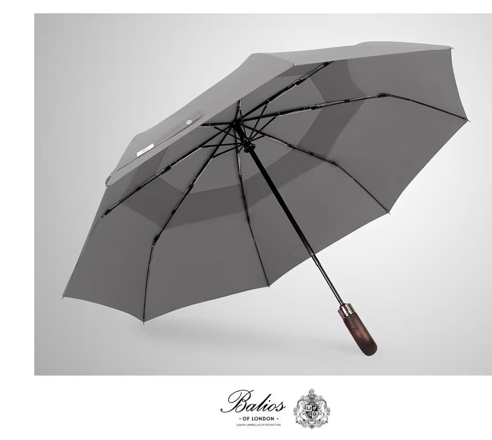 Balios Travel Folding Umbrella with Real Wood Handle Auto Open Close Vented...